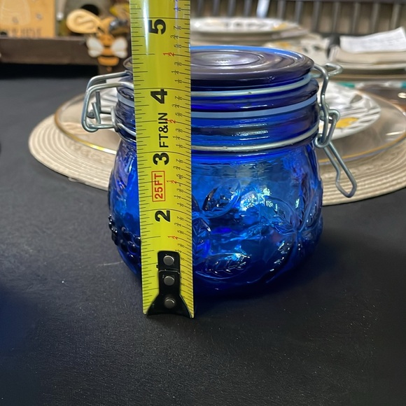 2 Cobalt Blue Fruit Embossed Hinged Canisters - Picture 3 of 12